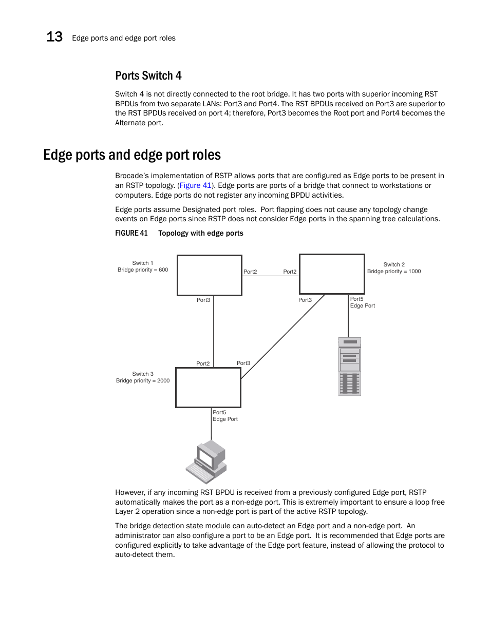 Ports switch 4, Edge ports and edge port roles | Brocade BigIron RX Series Configuration Guide User Manual | Page 440 / 1550