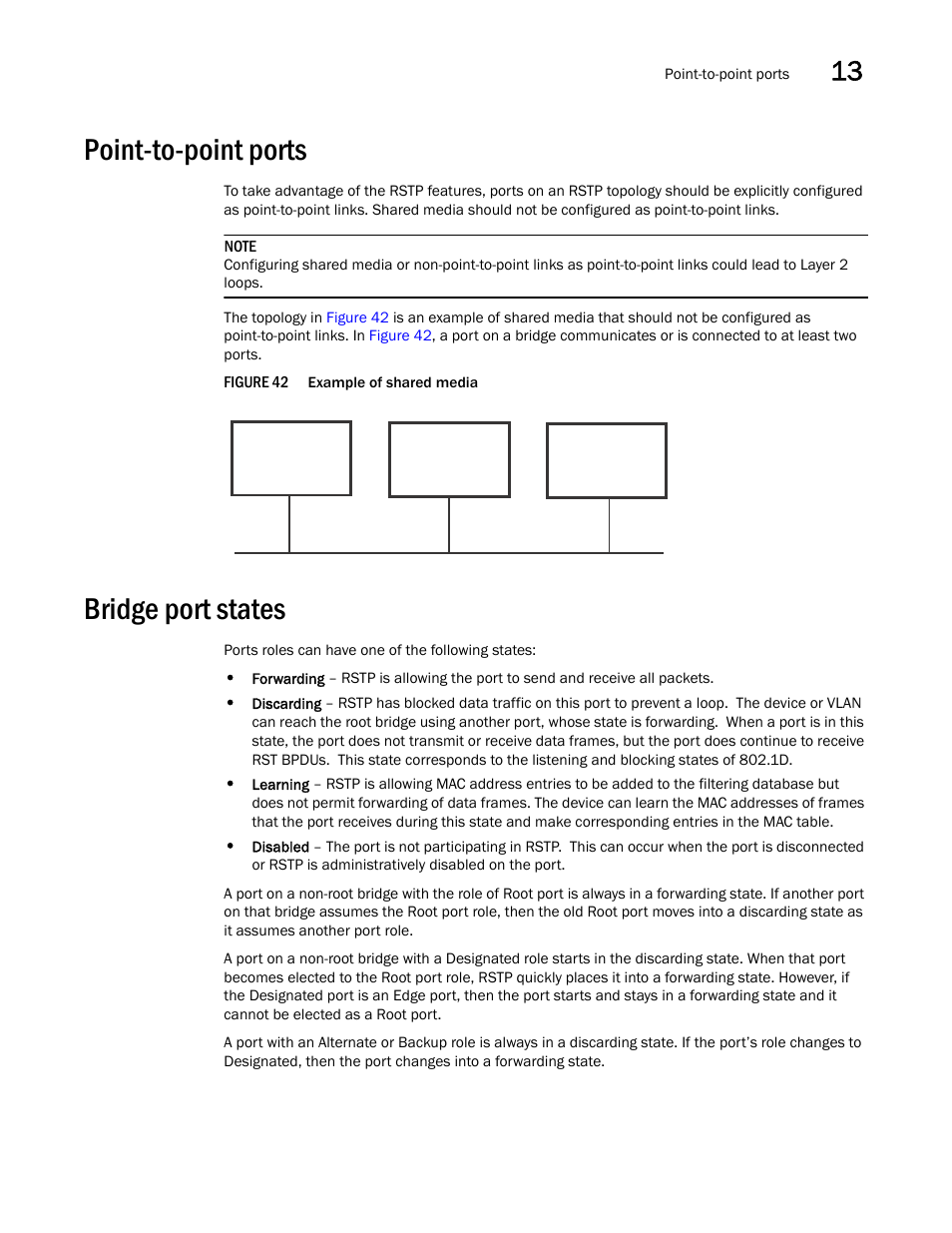 Point-to-point ports, Bridge port states | Brocade BigIron RX Series Configuration Guide User Manual | Page 441 / 1550