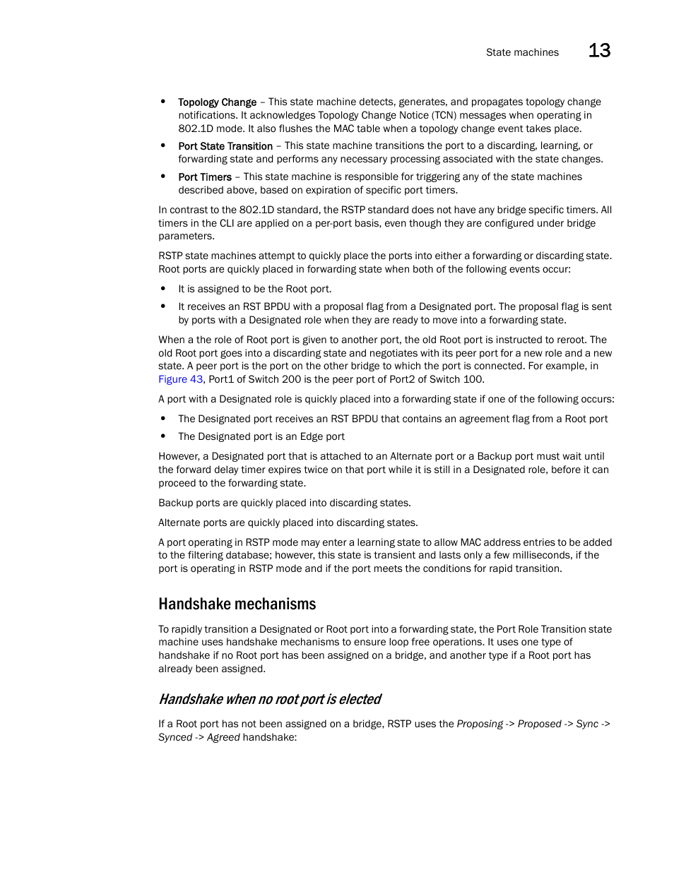 Handshake mechanisms, Handshake when no root port is elected | Brocade BigIron RX Series Configuration Guide User Manual | Page 443 / 1550