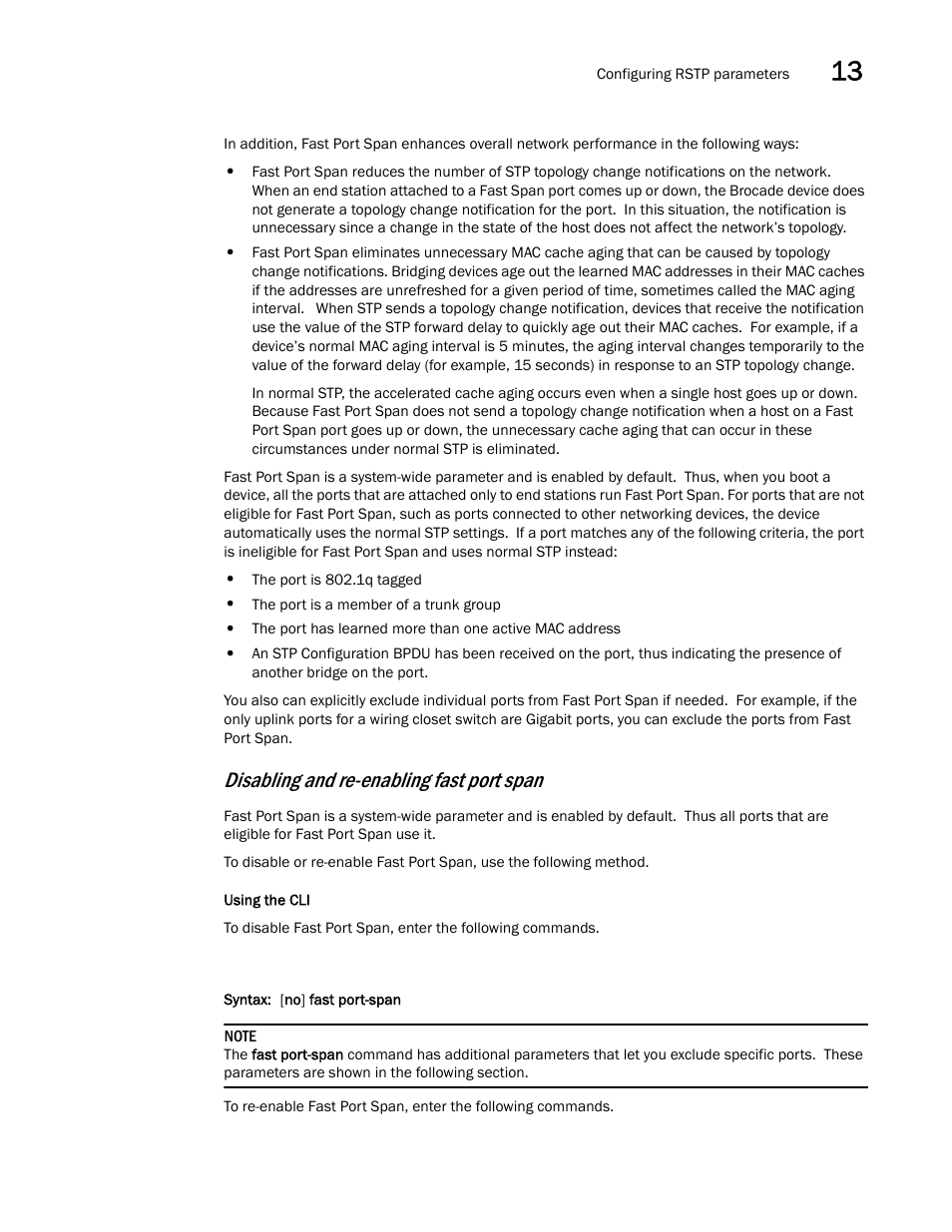 Disabling and re-enabling fast port span | Brocade BigIron RX Series Configuration Guide User Manual | Page 469 / 1550