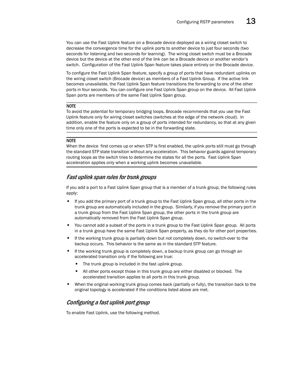 Fast uplink span rules for trunk groups, Configuring a fast uplink port group | Brocade BigIron RX Series Configuration Guide User Manual | Page 471 / 1550