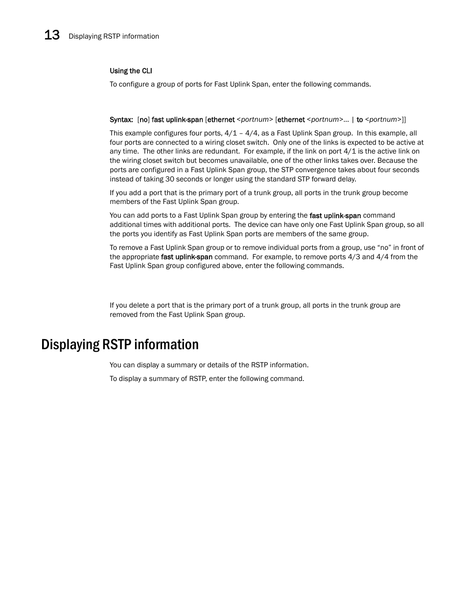 Displaying rstp information | Brocade BigIron RX Series Configuration Guide User Manual | Page 472 / 1550