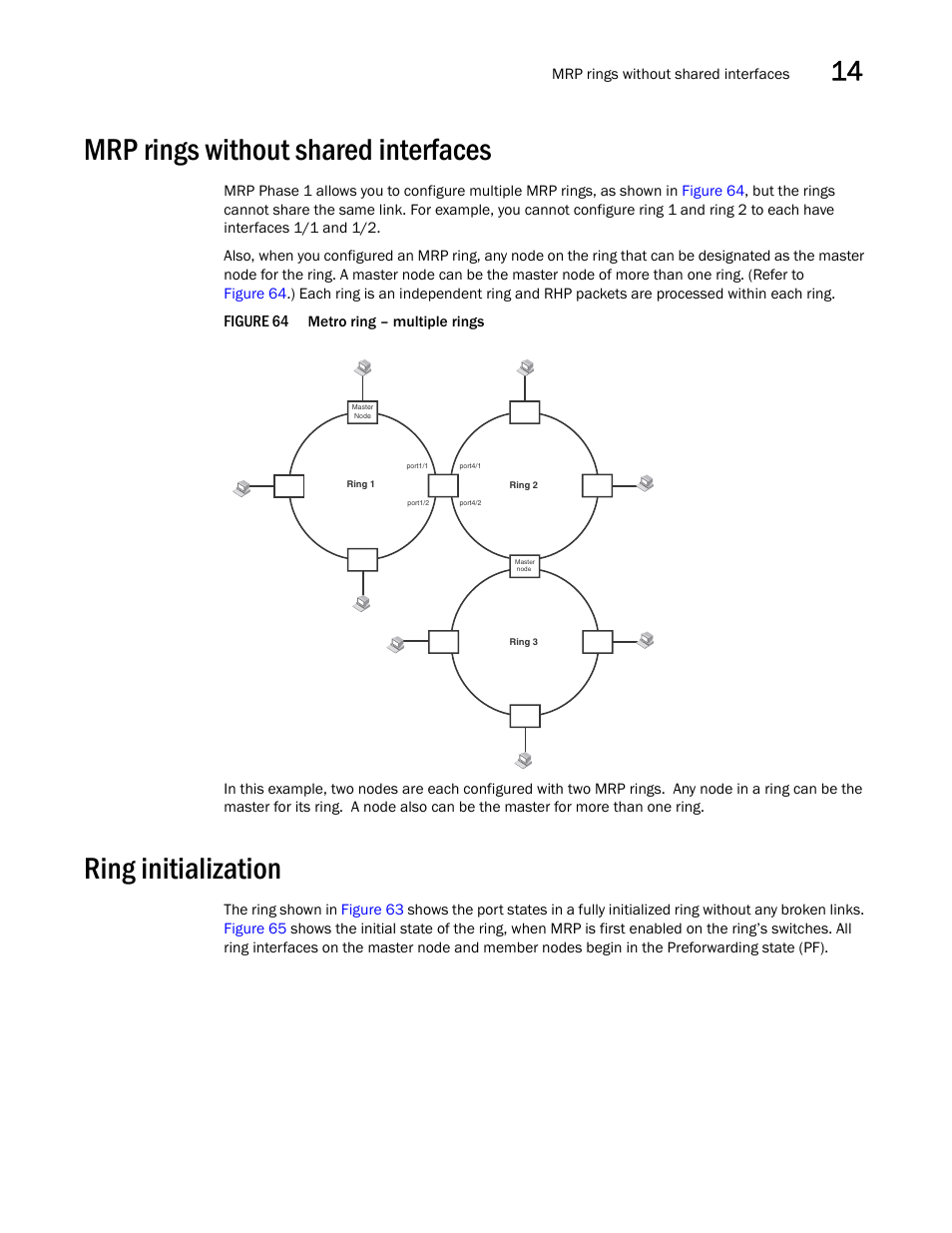Mrp rings without shared interfaces, Ring initialization | Brocade BigIron RX Series Configuration Guide User Manual | Page 485 / 1550
