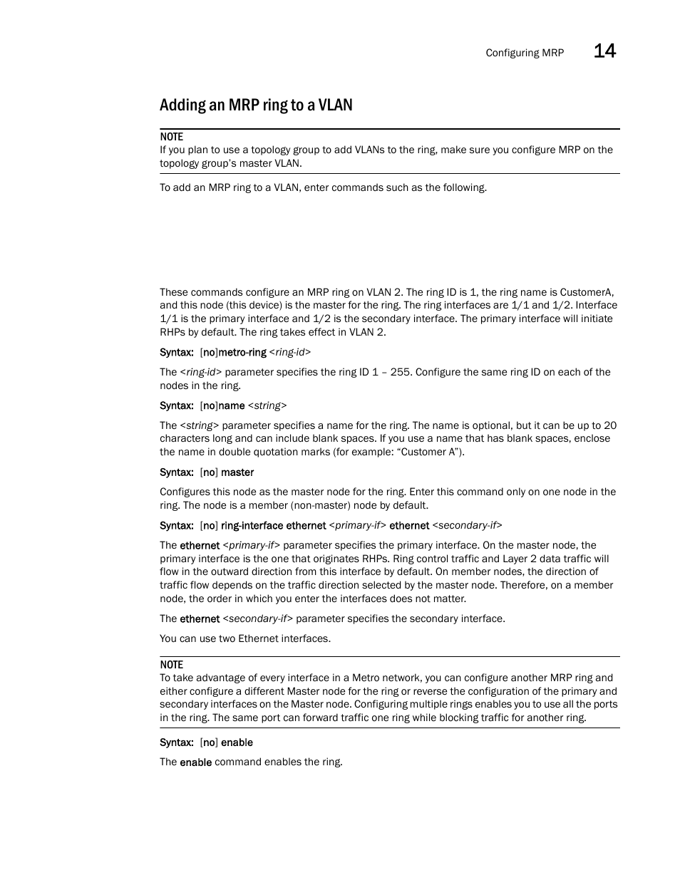 Adding an mrp ring to a vlan | Brocade BigIron RX Series Configuration Guide User Manual | Page 493 / 1550