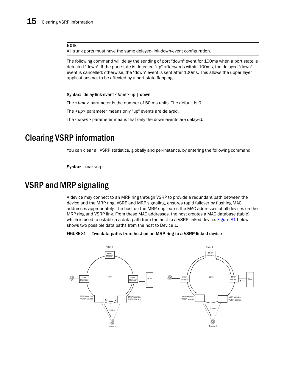 Clearing vsrp information, Vsrp and mrp signaling, Figure 81 | Syntax: clear vsrp | Brocade BigIron RX Series Configuration Guide User Manual | Page 522 / 1550