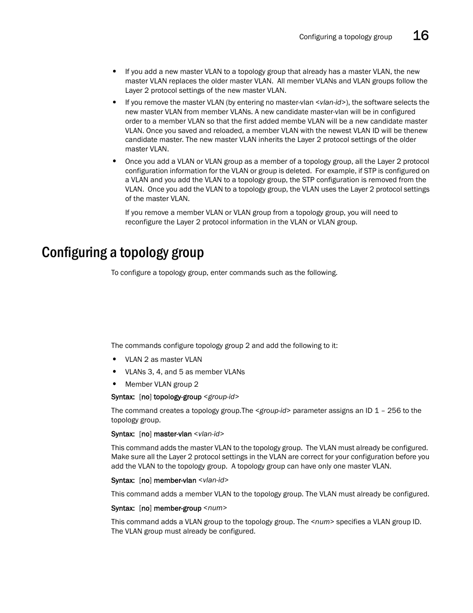 Configuring a topology group | Brocade BigIron RX Series Configuration Guide User Manual | Page 531 / 1550