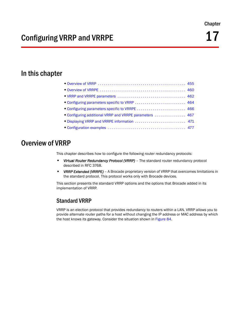 Configuring vrrp and vrrpe, Overview of vrrp, Standard vrrp | Chapter 17 | Brocade BigIron RX Series Configuration Guide User Manual | Page 533 / 1550