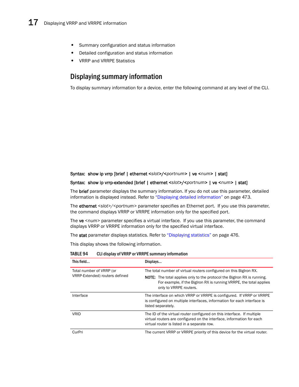 Displaying summary information | Brocade BigIron RX Series Configuration Guide User Manual | Page 550 / 1550