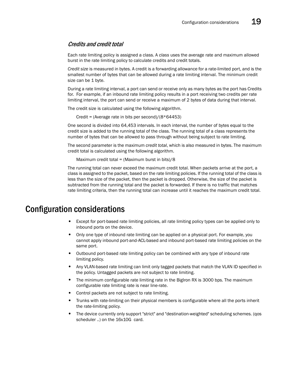 Configuration considerations, Credits and credit total | Brocade BigIron RX Series Configuration Guide User Manual | Page 591 / 1550