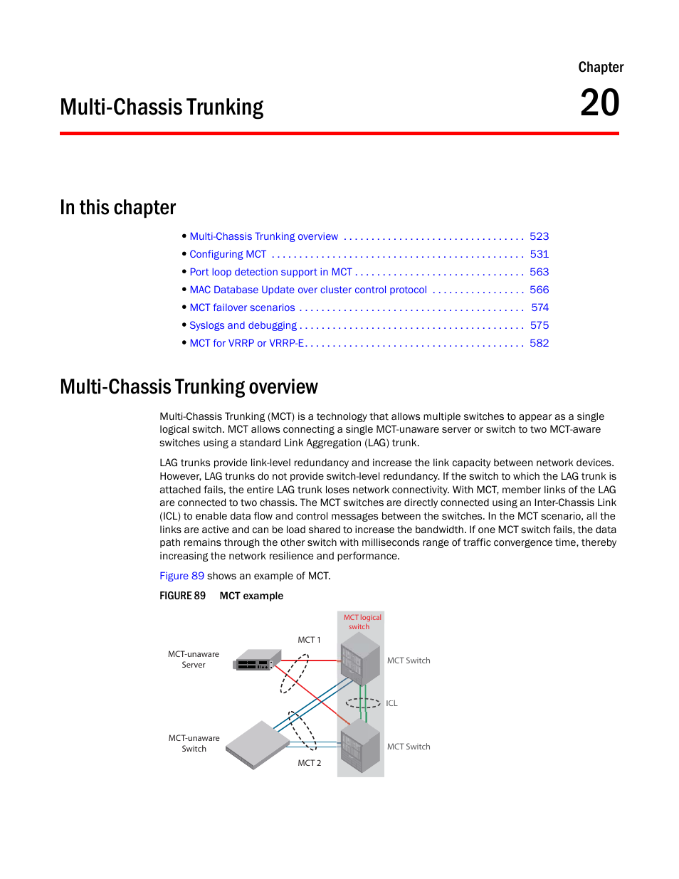 Multi-chassis trunking, Multi-chassis trunking overview, Chapter 20 | Chapter | Brocade BigIron RX Series Configuration Guide User Manual | Page 601 / 1550