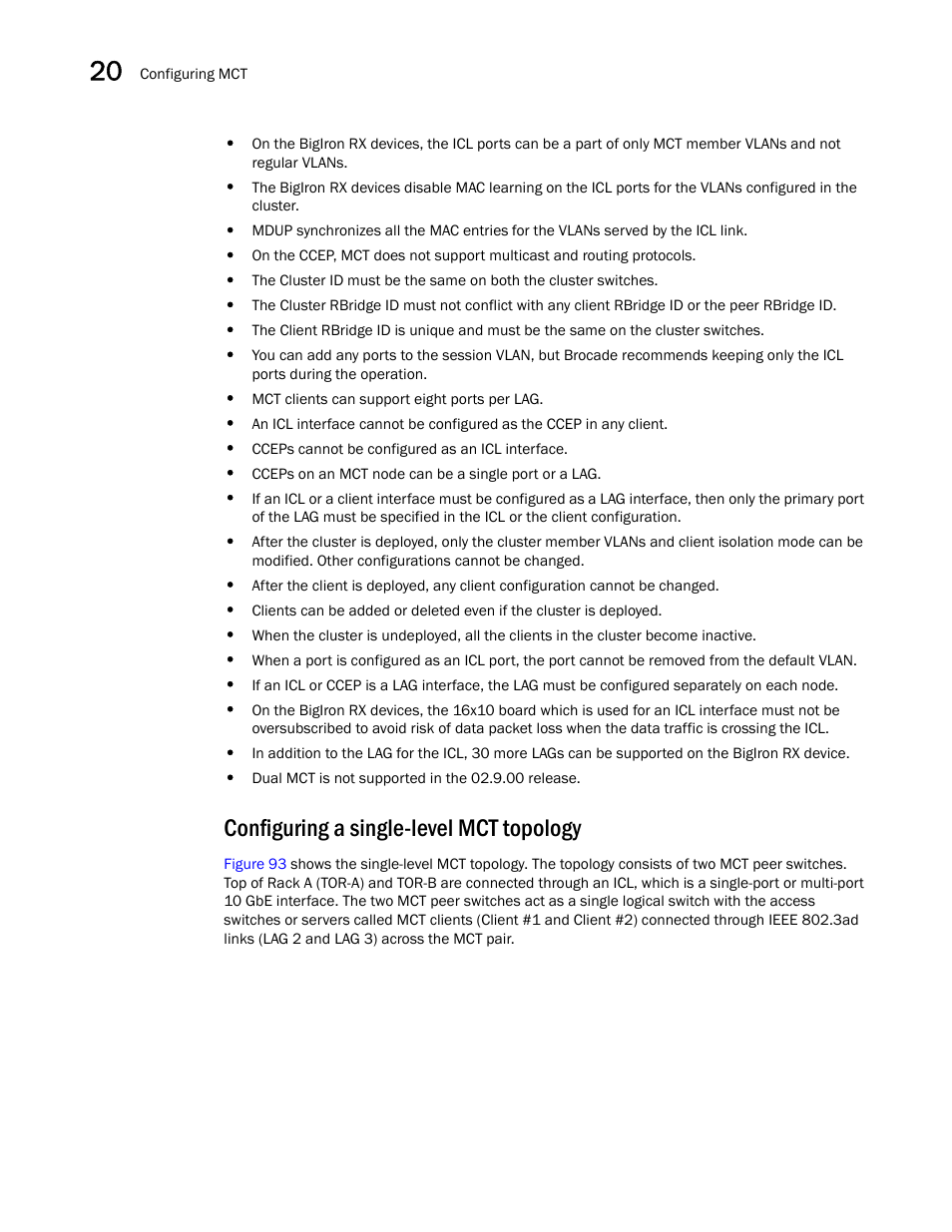 Configuring a single-level mct topology | Brocade BigIron RX Series Configuration Guide User Manual | Page 610 / 1550