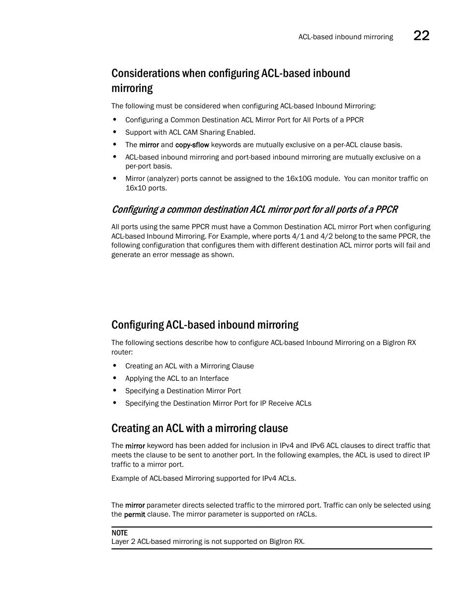 Configuring acl-based inbound mirroring, Creating an acl with a mirroring clause | Brocade BigIron RX Series Configuration Guide User Manual | Page 675 / 1550
