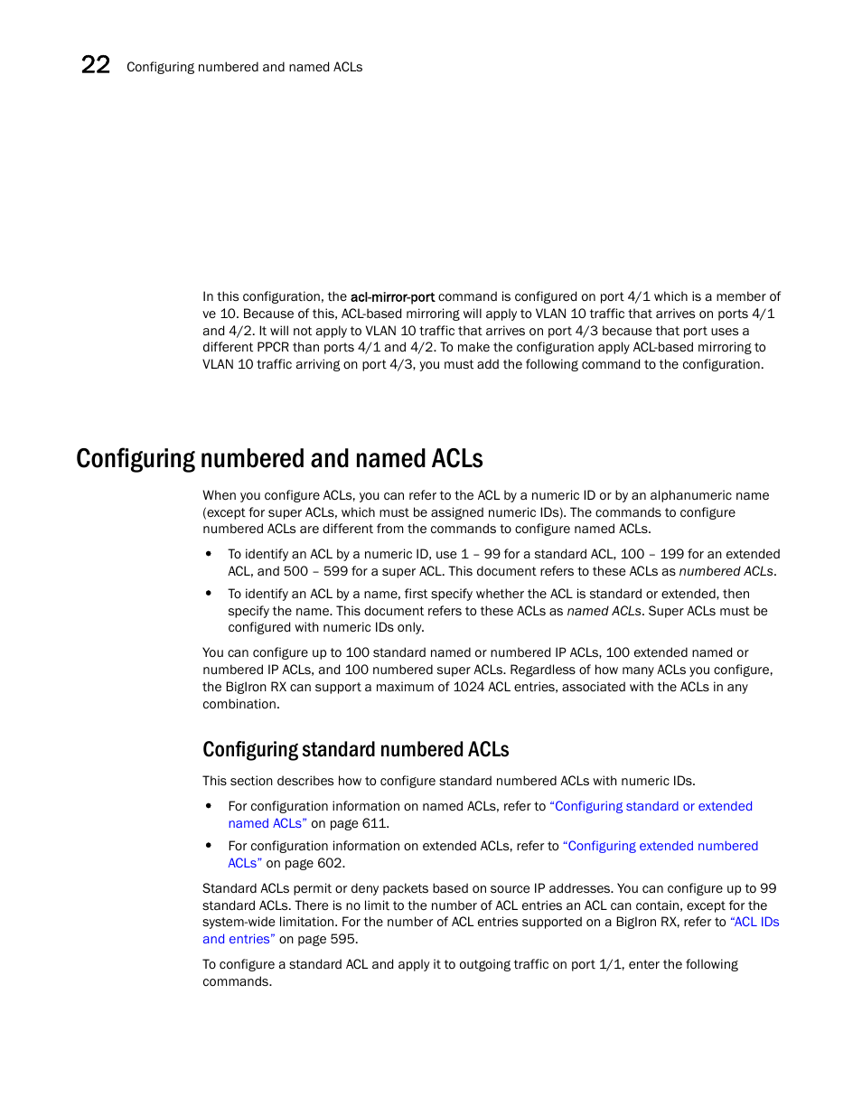 Configuring numbered and named acls, Configuring standard numbered acls | Brocade BigIron RX Series Configuration Guide User Manual | Page 678 / 1550