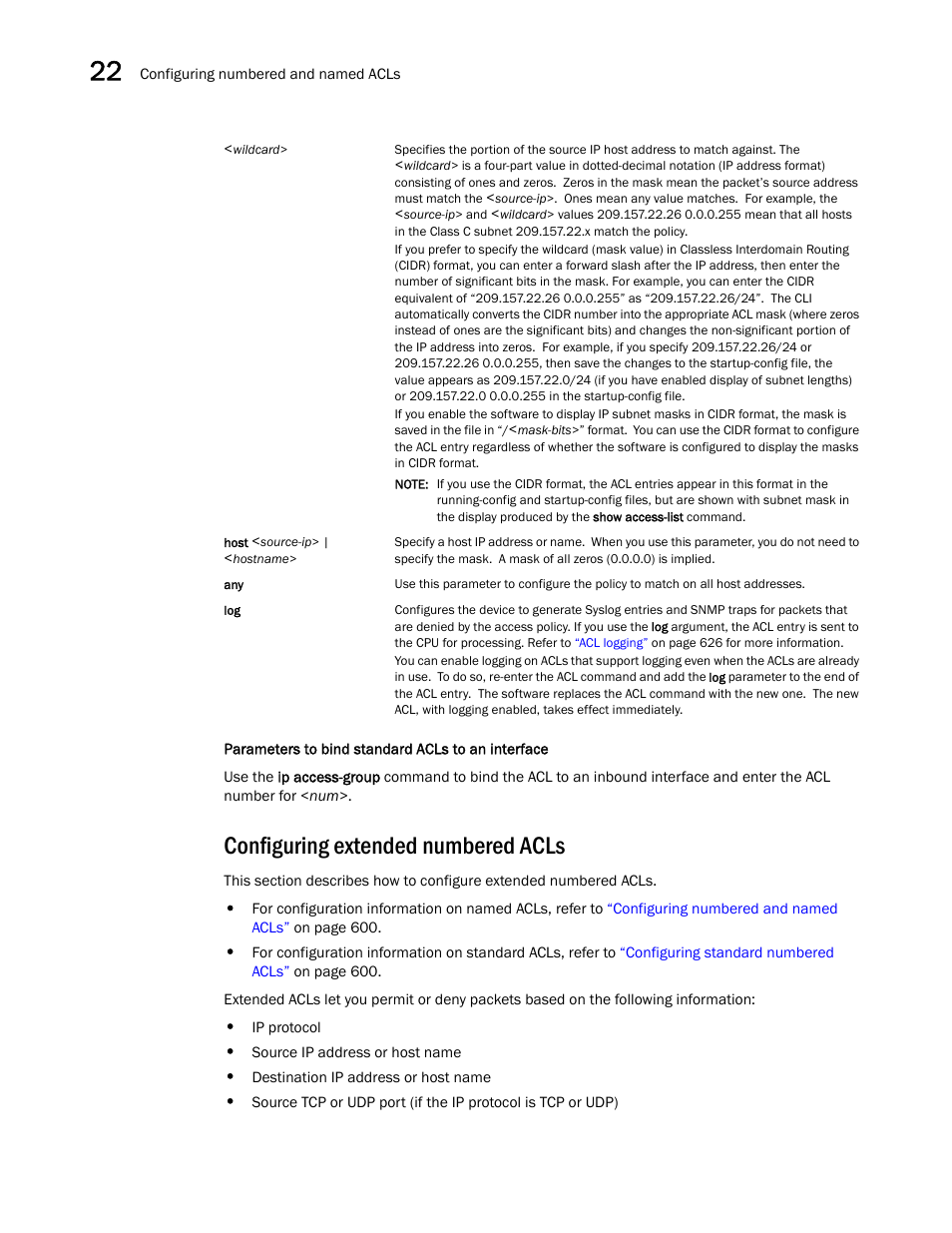 Configuring extended numbered acls, Configuring extended numbered, Acls | Brocade BigIron RX Series Configuration Guide User Manual | Page 680 / 1550