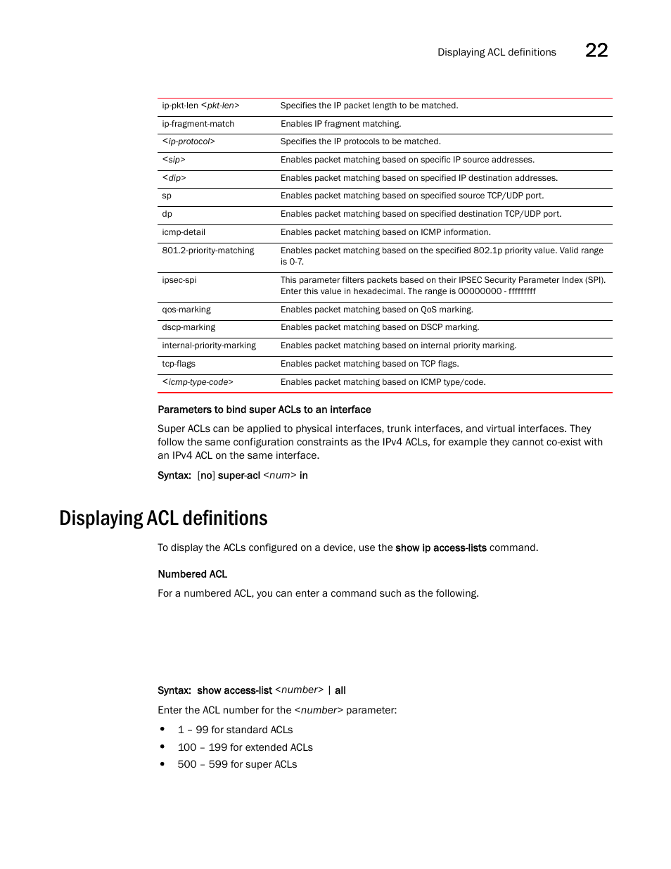 Displaying acl definitions | Brocade BigIron RX Series Configuration Guide User Manual | Page 693 / 1550