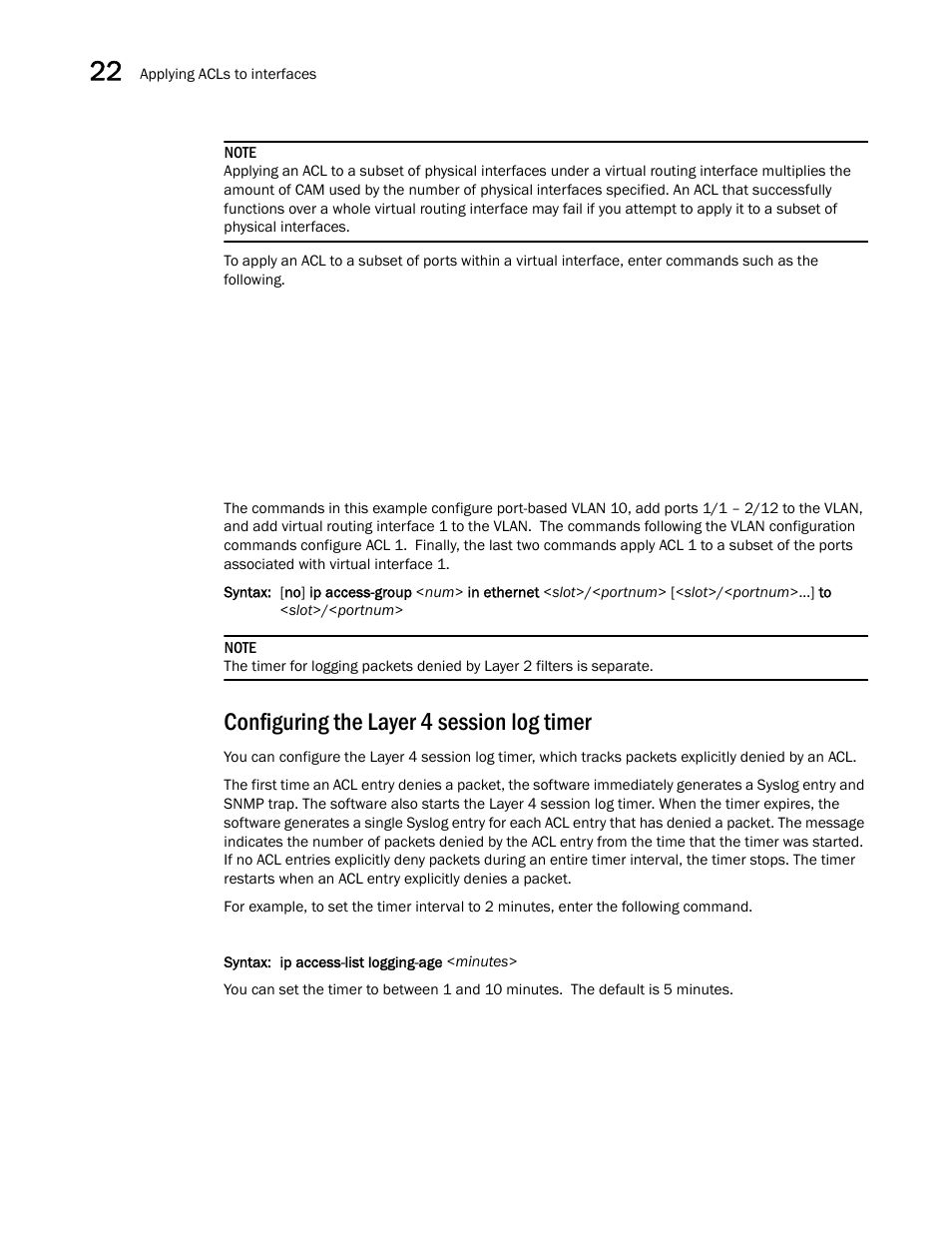 Configuring the layer 4 session log timer | Brocade BigIron RX Series Configuration Guide User Manual | Page 712 / 1550