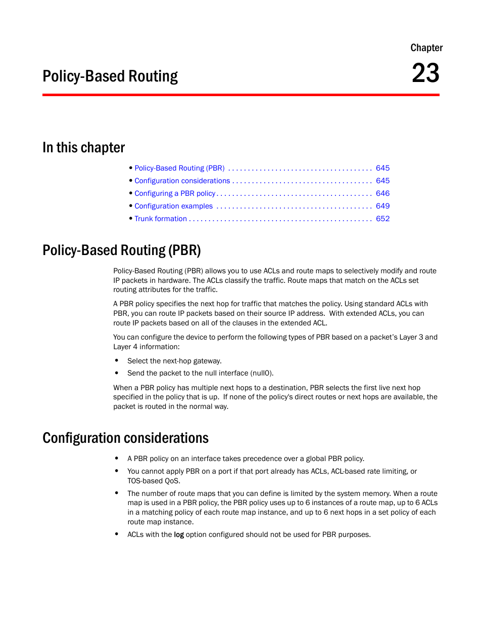 Policy-based routing, Policy-based routing (pbr), Configuration considerations | Chapter 23, Policy-based, Routing | Brocade BigIron RX Series Configuration Guide User Manual | Page 723 / 1550