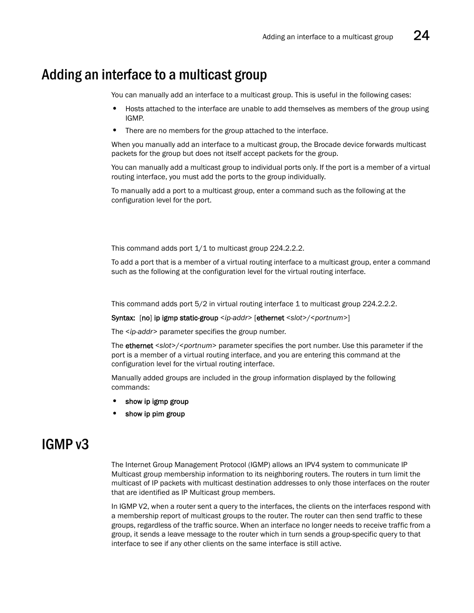 Adding an interface to a multicast group, Igmp v3 | Brocade BigIron RX Series Configuration Guide User Manual | Page 737 / 1550