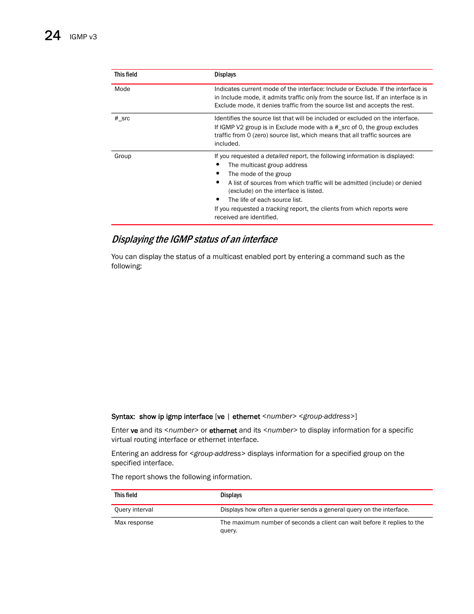 Displaying the igmp status of an interface | Brocade BigIron RX Series Configuration Guide User Manual | Page 744 / 1550