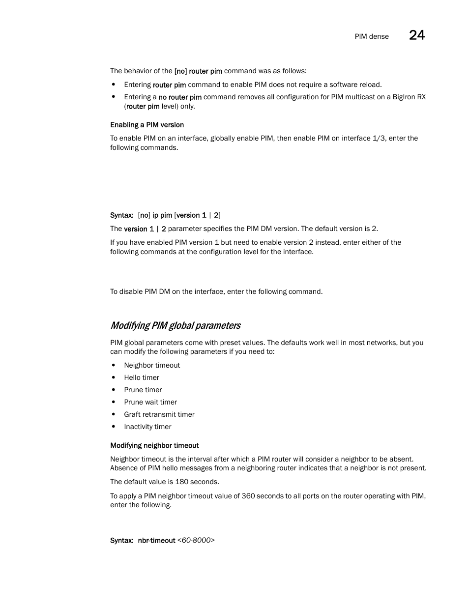 Modifying pim global parameters | Brocade BigIron RX Series Configuration Guide User Manual | Page 753 / 1550