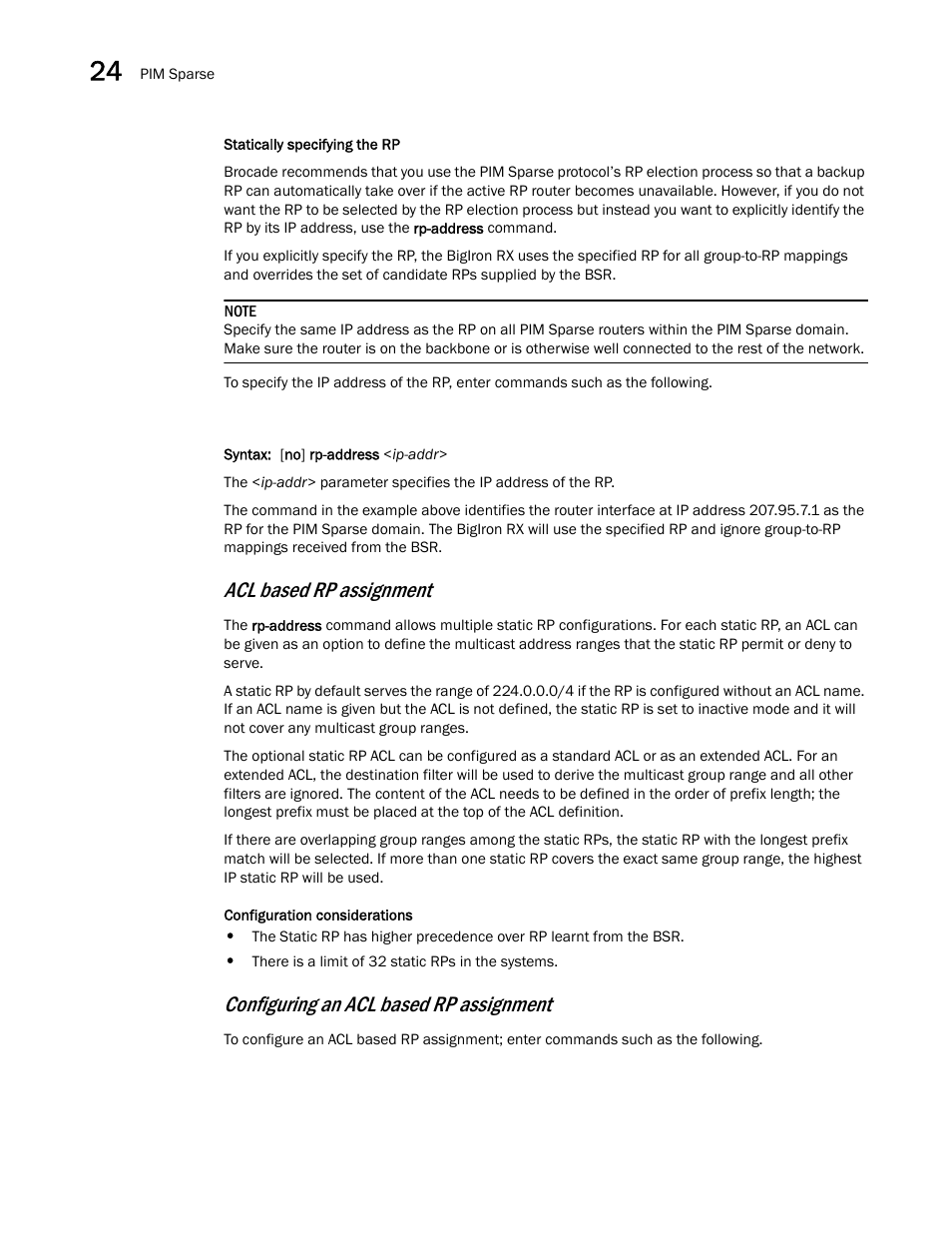 Acl based rp, Assignment, Acl based rp assignment | Configuring an acl based rp assignment | Brocade BigIron RX Series Configuration Guide User Manual | Page 762 / 1550