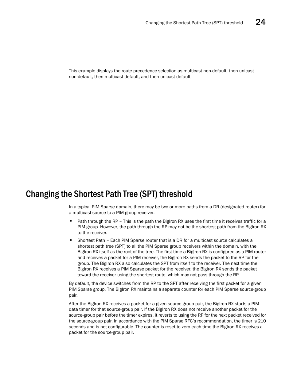 Changing the shortest path tree (spt) threshold | Brocade BigIron RX Series Configuration Guide User Manual | Page 765 / 1550