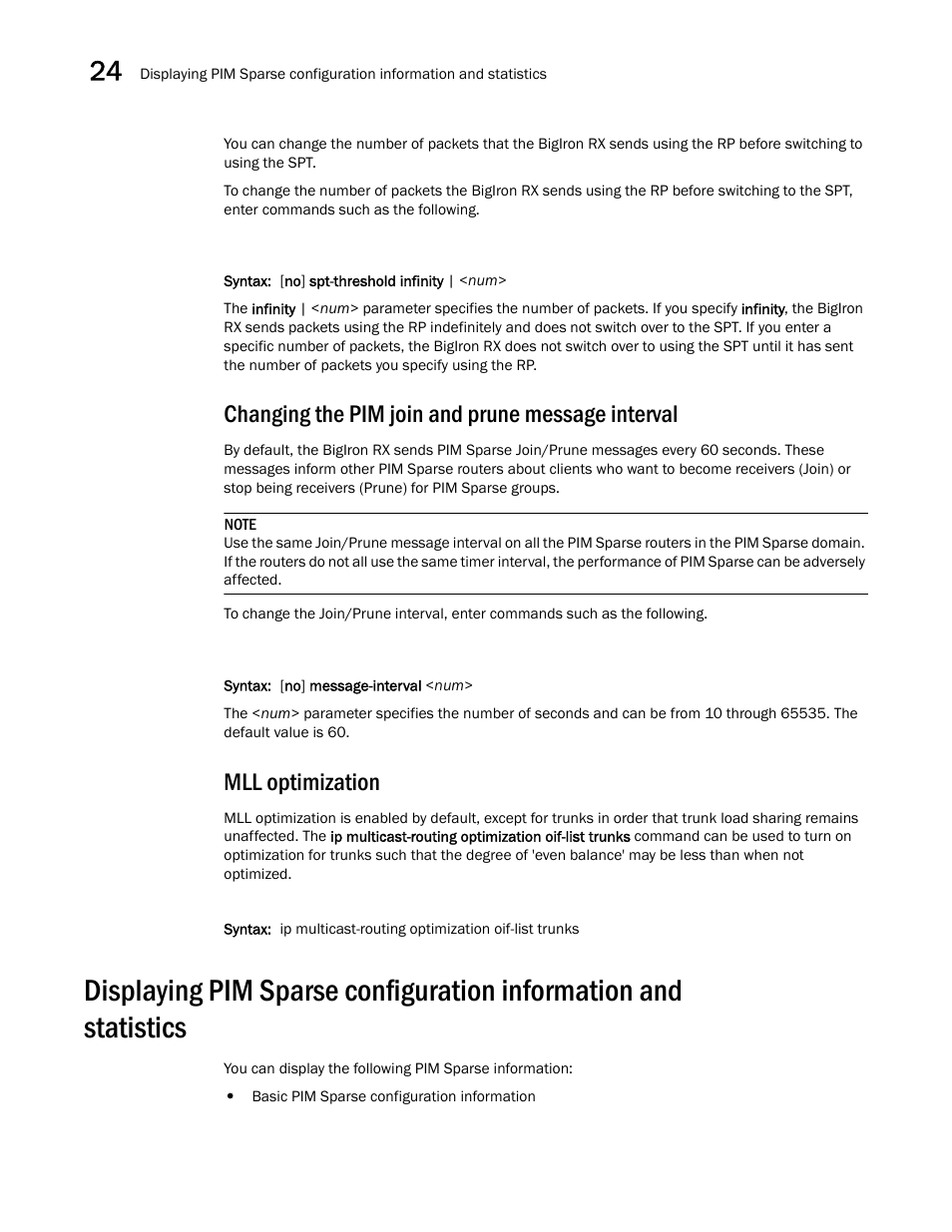 Changing the pim join and prune message interval, Mll optimization | Brocade BigIron RX Series Configuration Guide User Manual | Page 766 / 1550