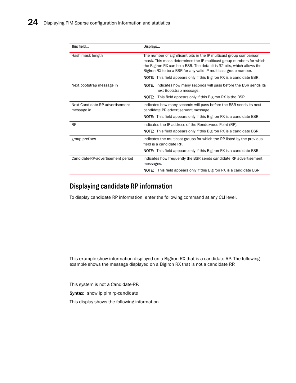 Displaying candidate rp information | Brocade BigIron RX Series Configuration Guide User Manual | Page 770 / 1550