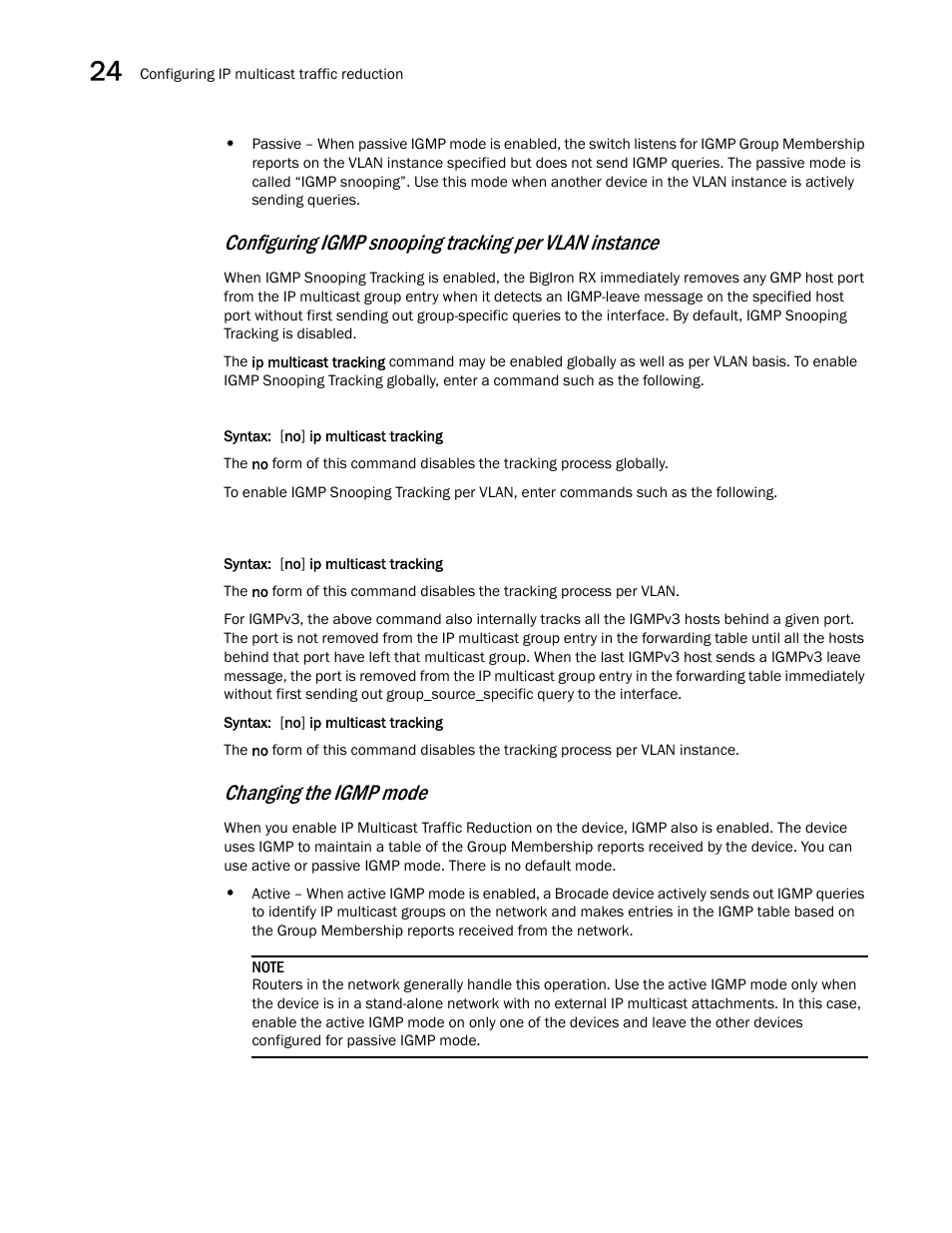 Changing the igmp mode | Brocade BigIron RX Series Configuration Guide User Manual | Page 810 / 1550