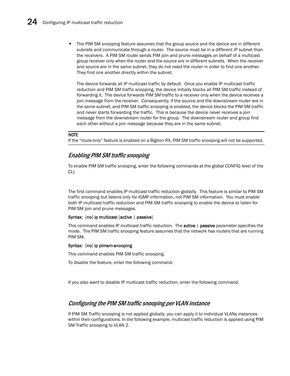 Enabling pim sm traffic snooping | Brocade BigIron RX Series Configuration Guide User Manual | Page 816 / 1550