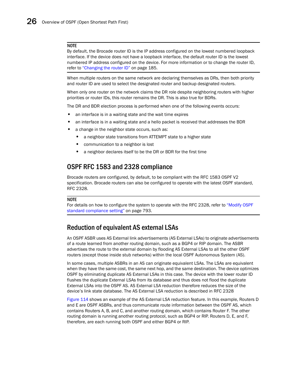 Ospf rfc 1583 and 2328 compliance, Reduction of equivalent as external lsas | Brocade BigIron RX Series Configuration Guide User Manual | Page 834 / 1550