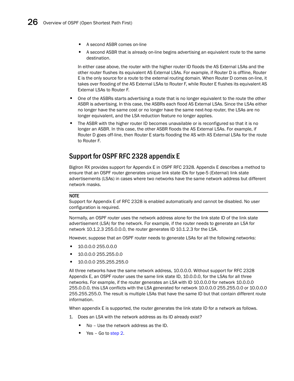 Support for ospf rfc 2328 appendix e | Brocade BigIron RX Series Configuration Guide User Manual | Page 836 / 1550