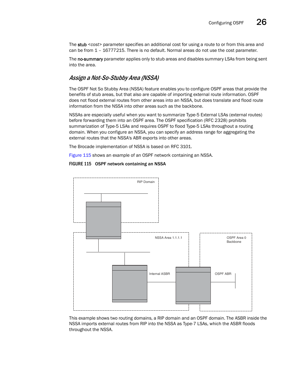 Assign a not-so-stubby area (nssa) | Brocade BigIron RX Series Configuration Guide User Manual | Page 841 / 1550