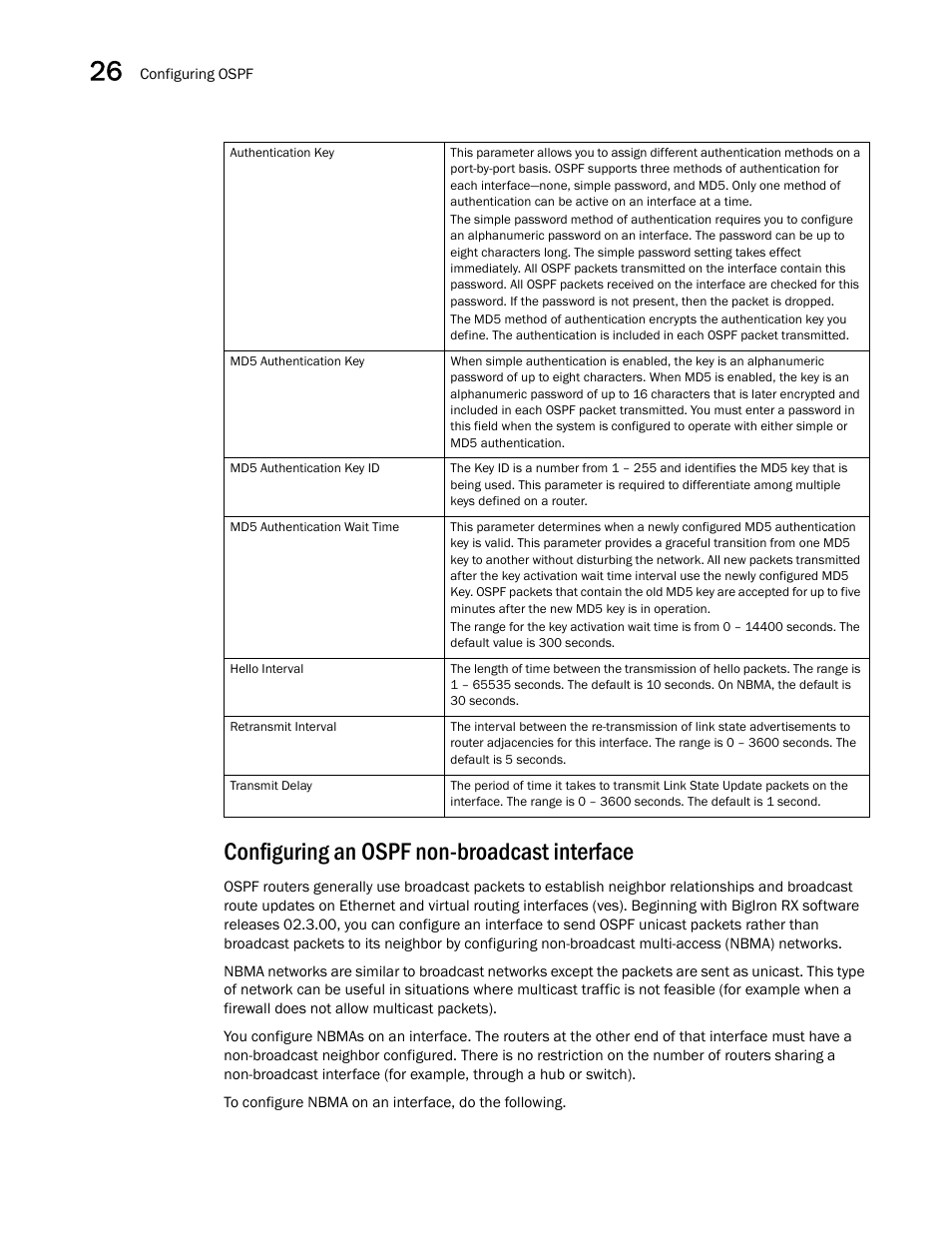 Configuring an ospf non-broadcast interface, Configuring an, Ospf non-broadcast interface | Brocade BigIron RX Series Configuration Guide User Manual | Page 850 / 1550