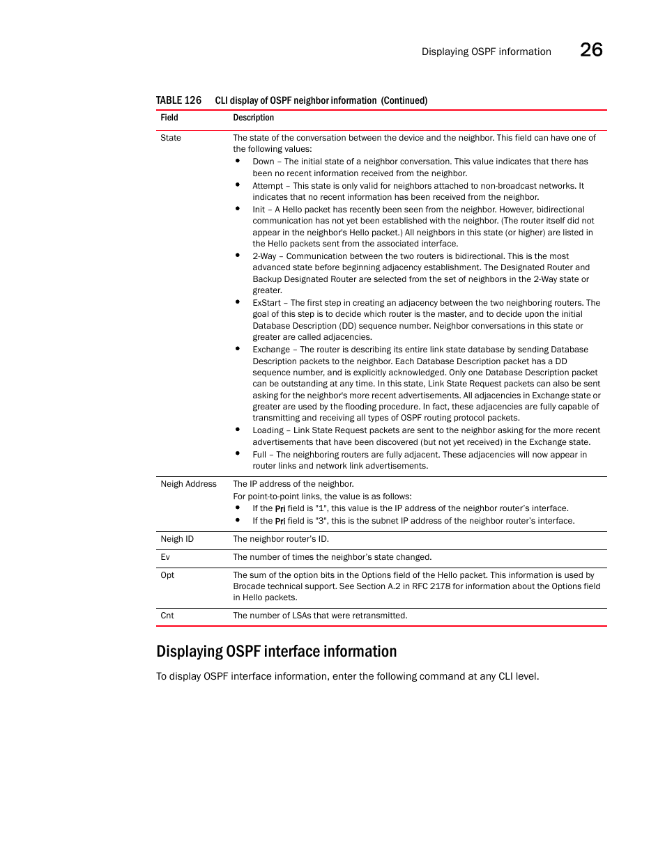 Displaying ospf interface information | Brocade BigIron RX Series Configuration Guide User Manual | Page 877 / 1550