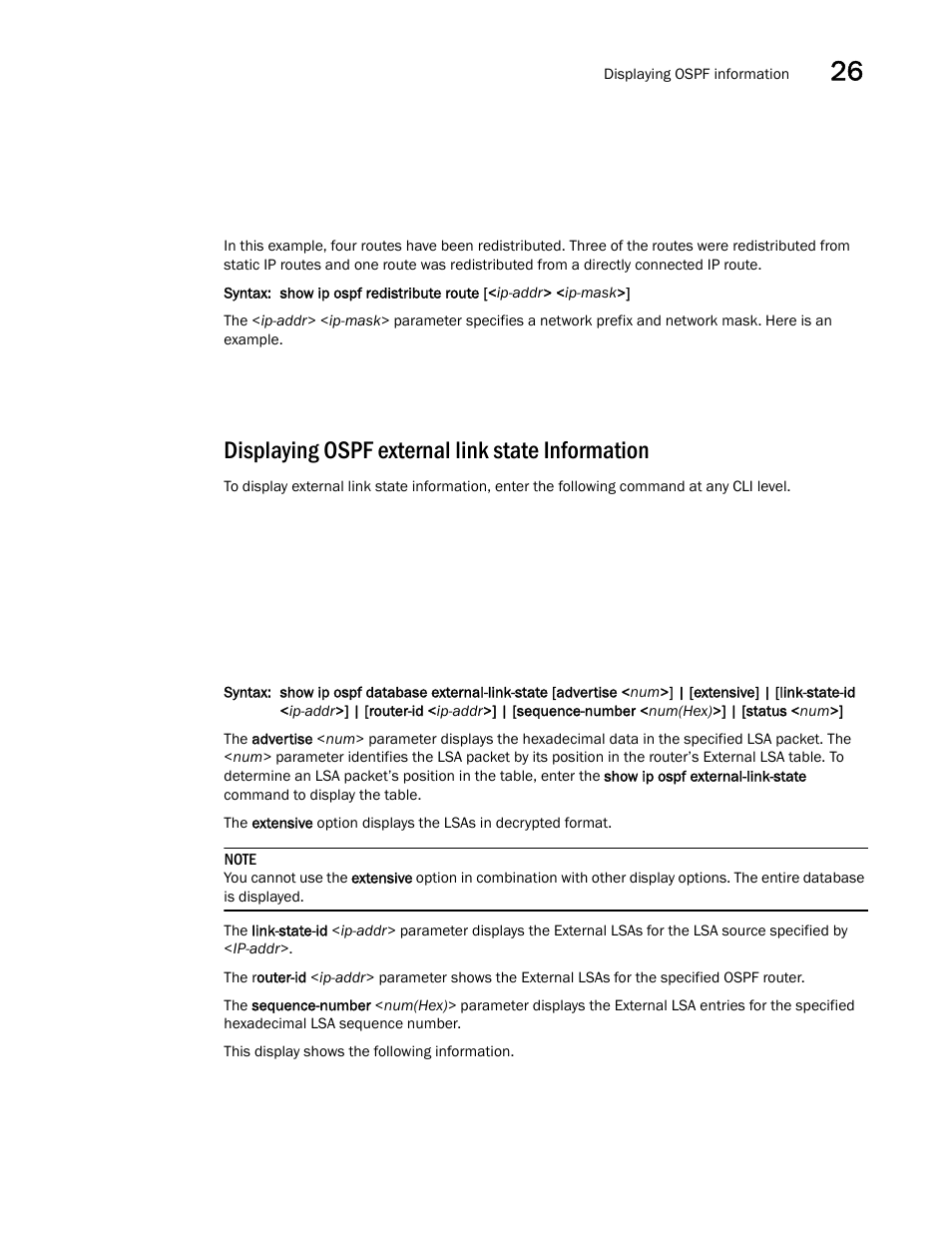 Displaying ospf external link state information | Brocade BigIron RX Series Configuration Guide User Manual | Page 881 / 1550