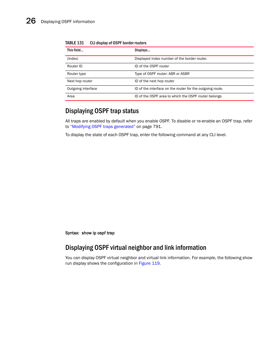 Displaying ospf trap status | Brocade BigIron RX Series Configuration Guide User Manual | Page 884 / 1550