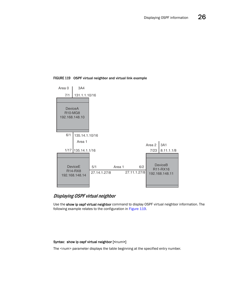 Ion in, Figure 119, Displaying ospf virtual neighbor | Brocade BigIron RX Series Configuration Guide User Manual | Page 885 / 1550