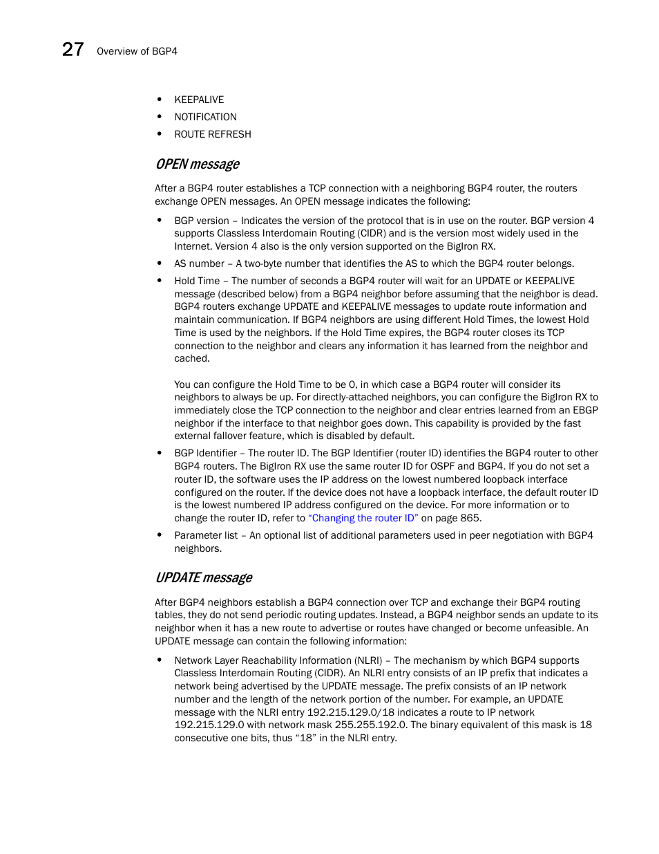 Open message, Update message | Brocade BigIron RX Series Configuration Guide User Manual | Page 896 / 1550