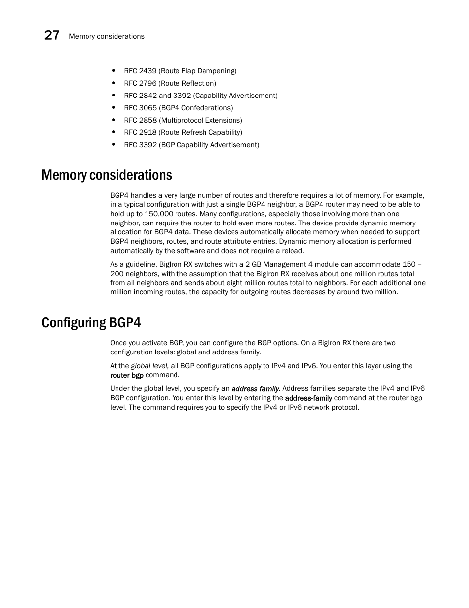 Memory considerations, Configuring bgp4 | Brocade BigIron RX Series Configuration Guide User Manual | Page 898 / 1550