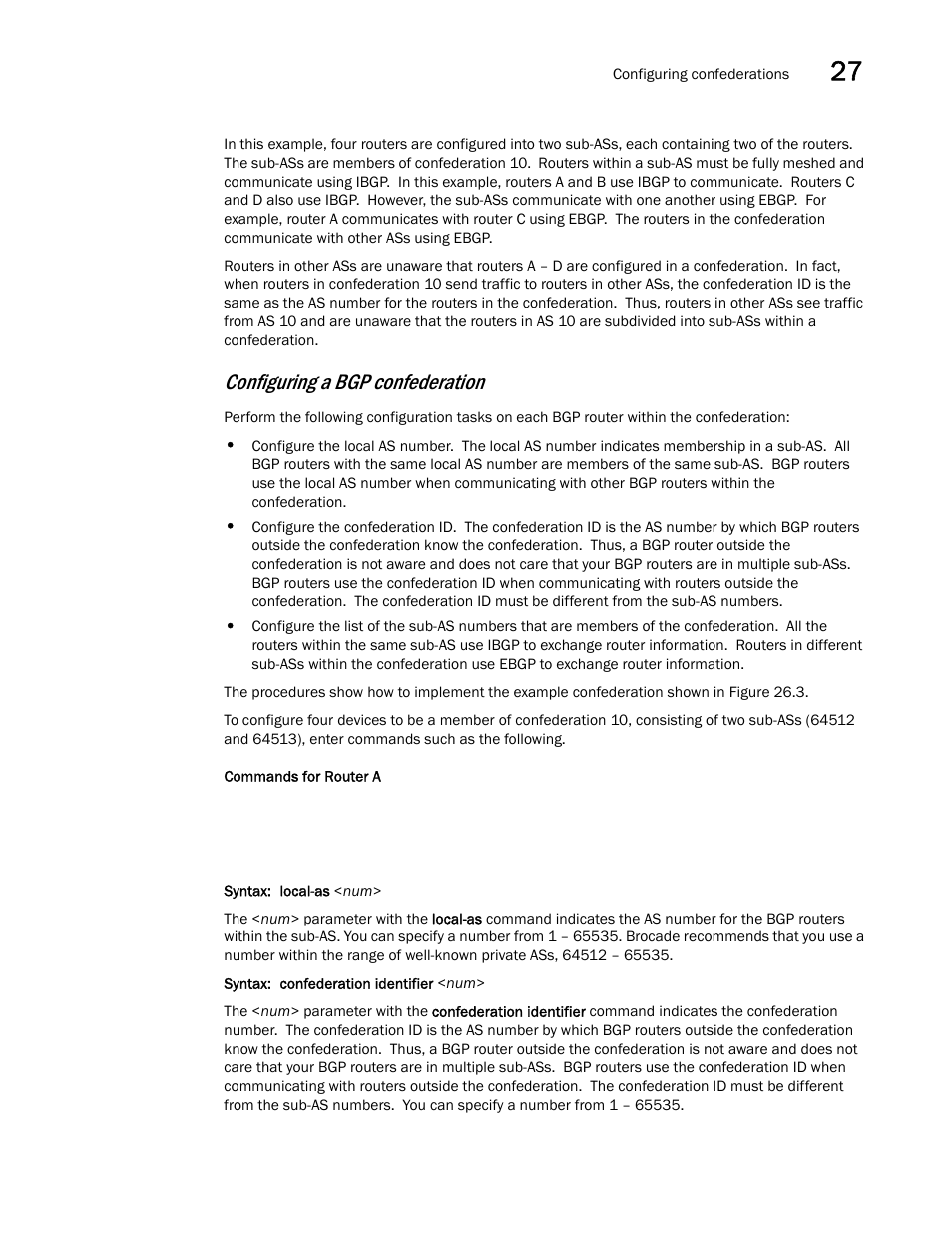 Configuring a bgp confederation | Brocade BigIron RX Series Configuration Guide User Manual | Page 917 / 1550