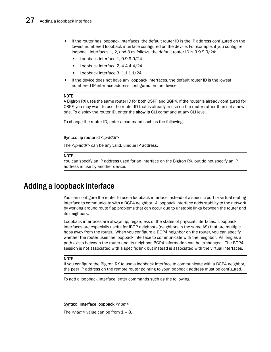 Adding a loopback interface | Brocade BigIron RX Series Configuration Guide User Manual | Page 944 / 1550