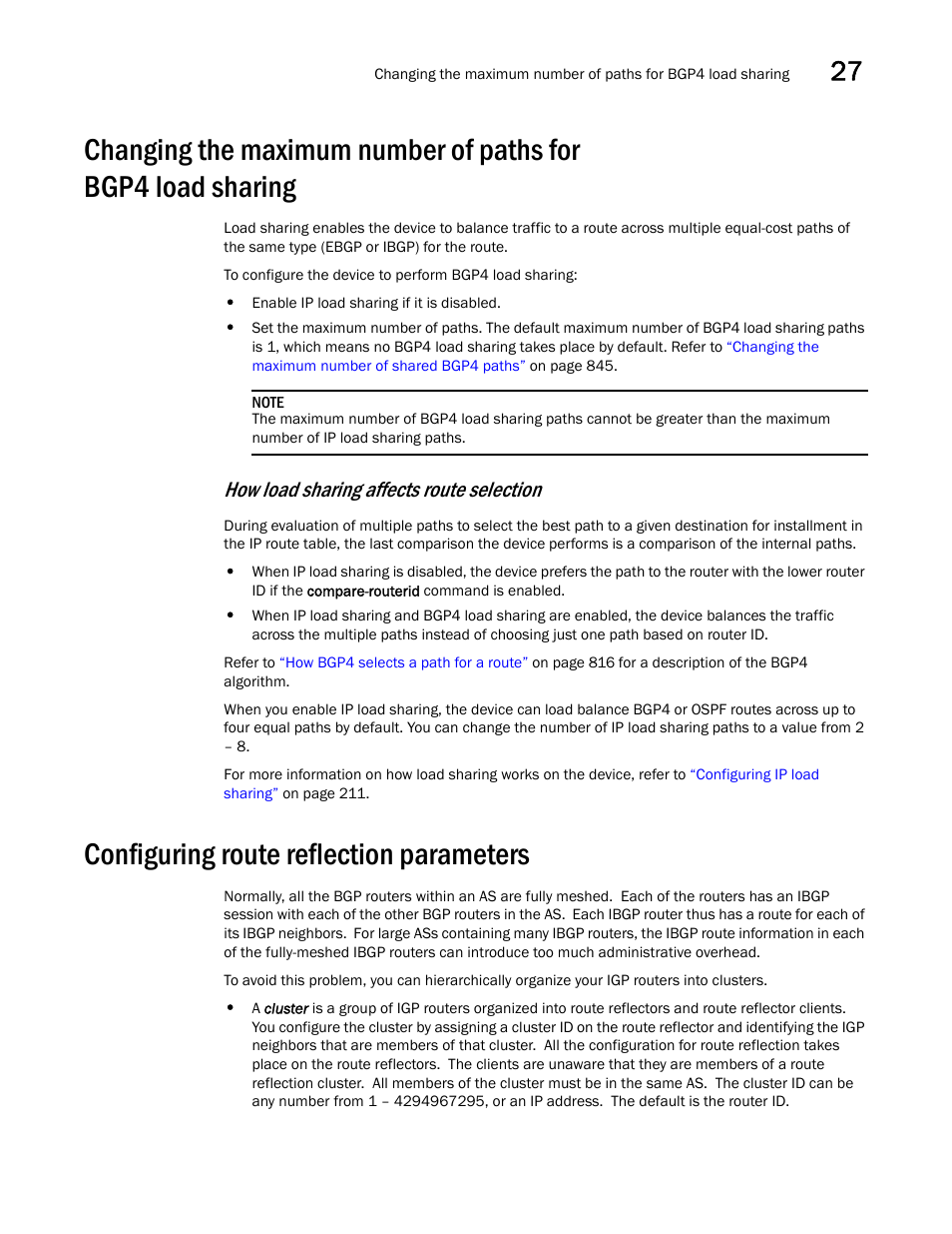 Configuring route reflection parameters, How load sharing affects route selection | Brocade BigIron RX Series Configuration Guide User Manual | Page 945 / 1550