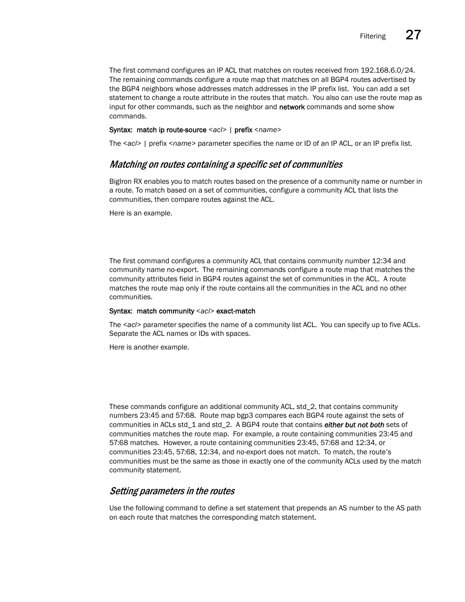 Setting parameters in the routes | Brocade BigIron RX Series Configuration Guide User Manual | Page 959 / 1550