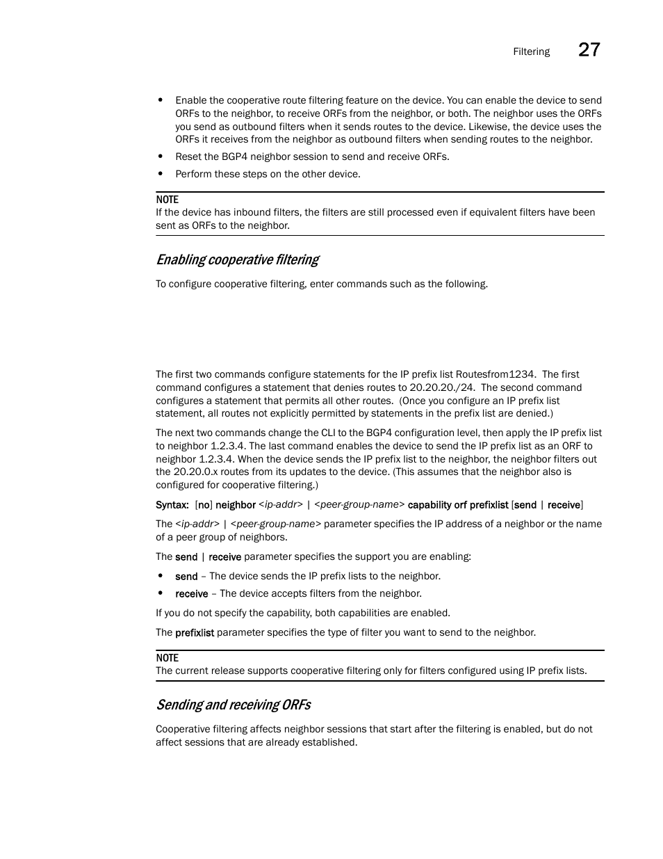 Enabling cooperative filtering, Sending and receiving orfs | Brocade BigIron RX Series Configuration Guide User Manual | Page 963 / 1550