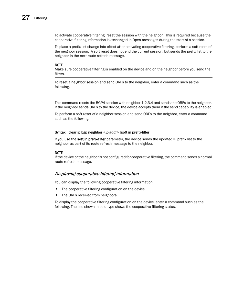 Displaying cooperative filtering information | Brocade BigIron RX Series Configuration Guide User Manual | Page 964 / 1550