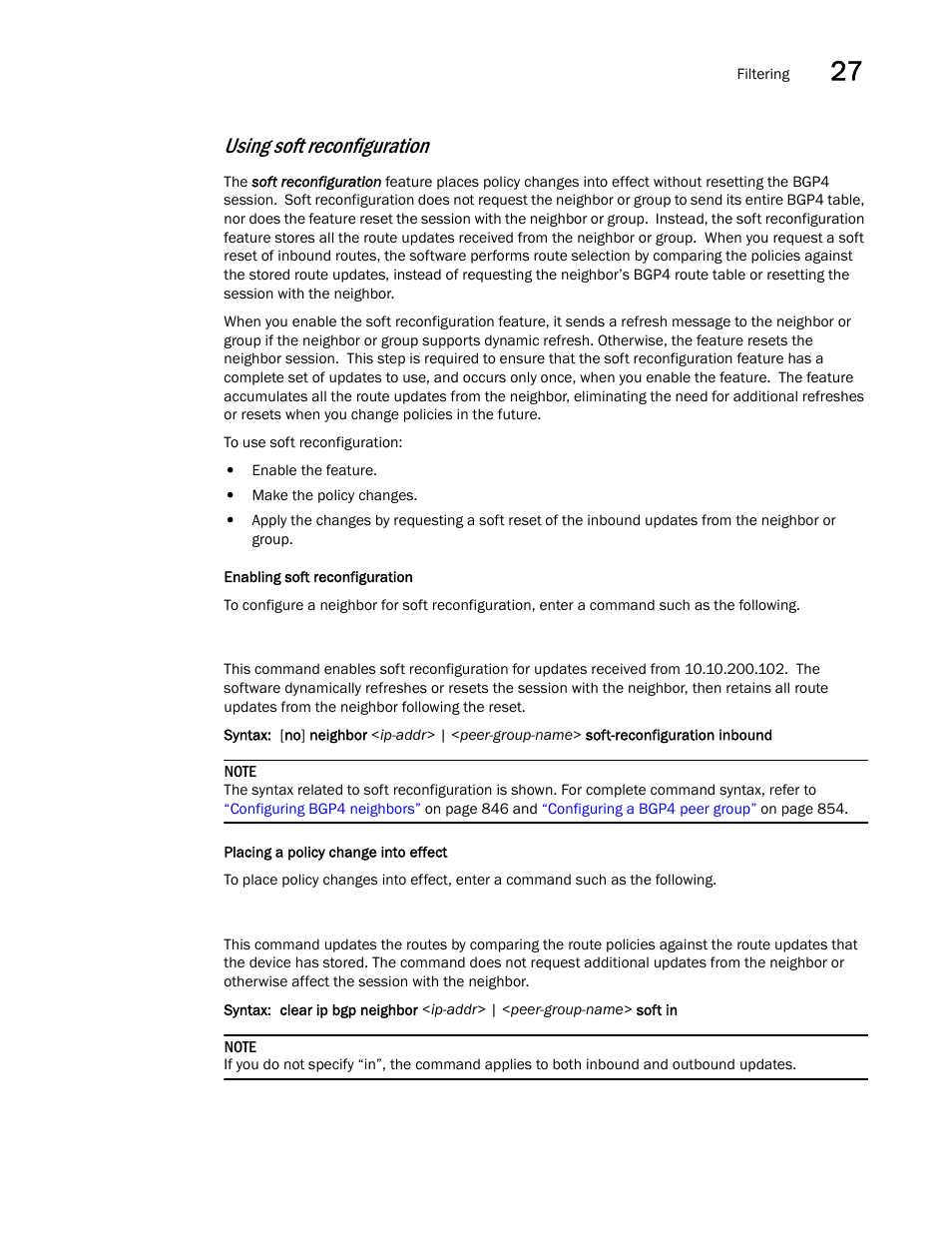 Using soft reconfiguration | Brocade BigIron RX Series Configuration Guide User Manual | Page 971 / 1550