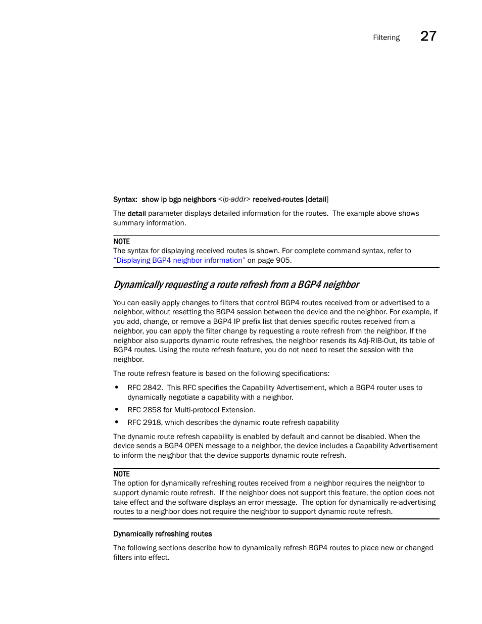 Dynamically refreshing routes | Brocade BigIron RX Series Configuration Guide User Manual | Page 973 / 1550