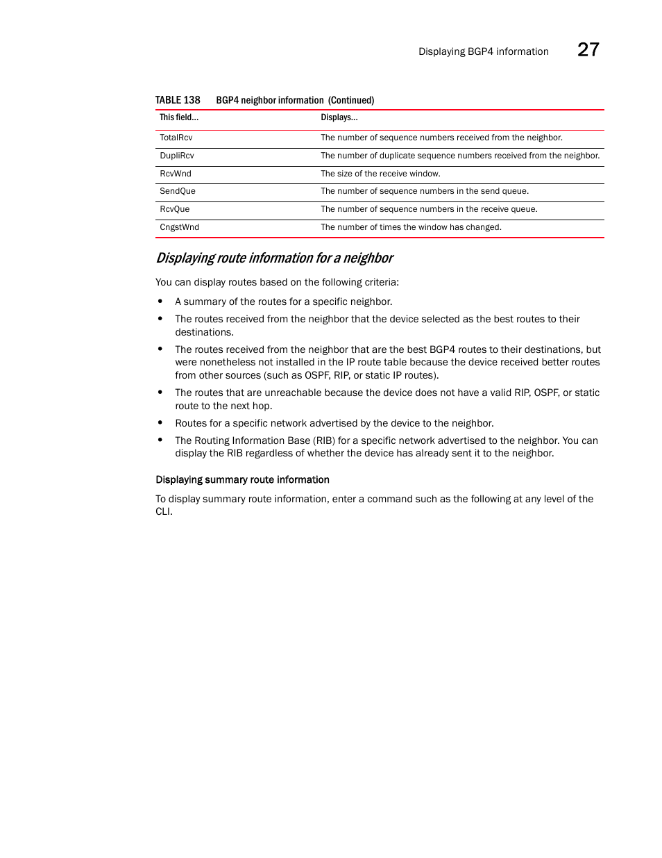 Displaying route information for a neighbor | Brocade BigIron RX Series Configuration Guide User Manual | Page 991 / 1550