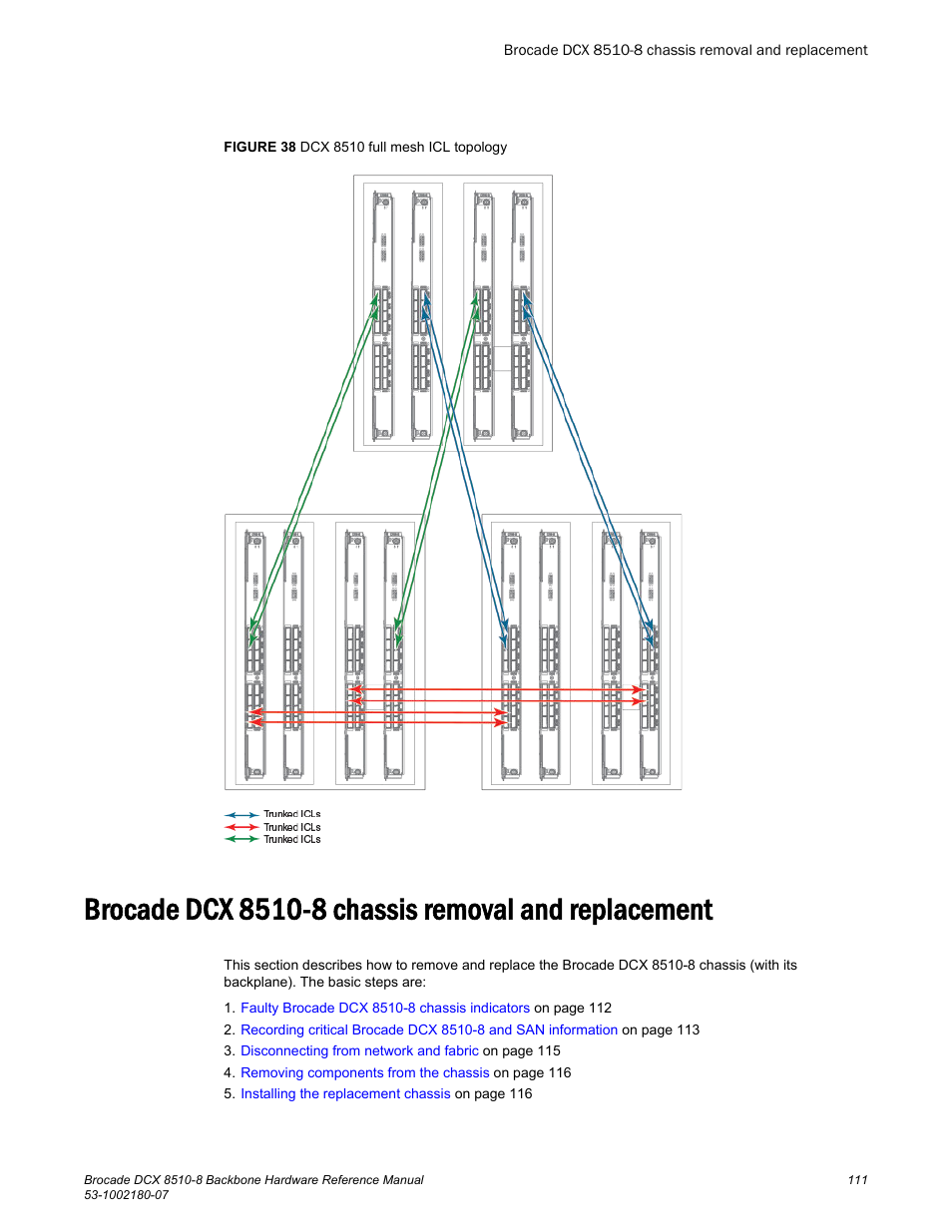 Brocade dcx 8510-8 chassis removal and replacement | Brocade DCX 8510-8 Backbone Hardware Reference Manual User Manual | Page 111 / 178